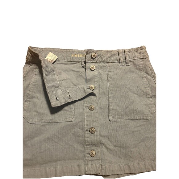American Eagle Blue Corduroy Button-Front Mini Skirt Size 8 Super Stretch - Picture 2 of 5